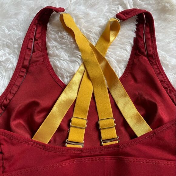 Fabletics Belle High Impact Sports Bra Strappy Back Red Yellow Women’s Medium - Picture 3 of 7